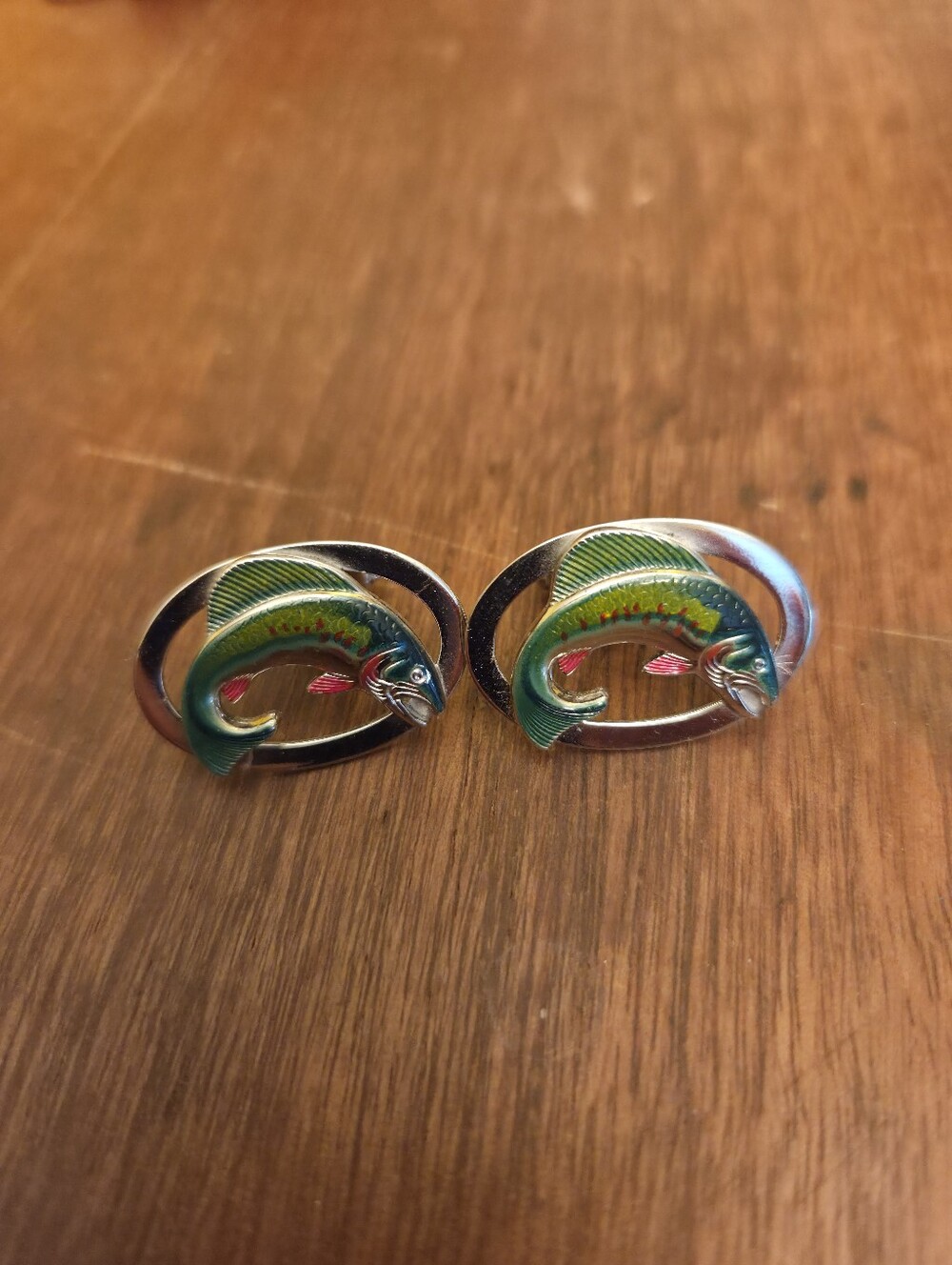 Green Enamel Fish Cufflinks - Vintage Jewelry